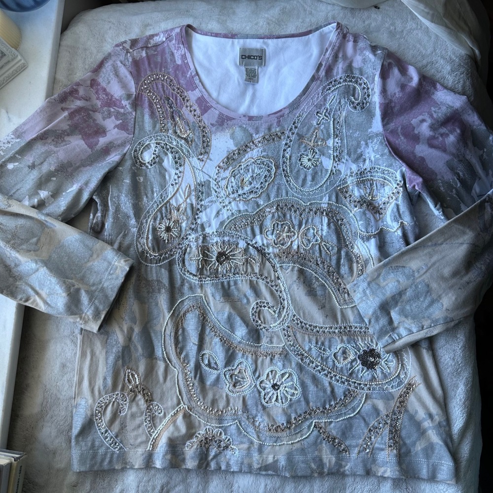 Whimsical Paisley Embroidered Beaded Womens Long Sleeve